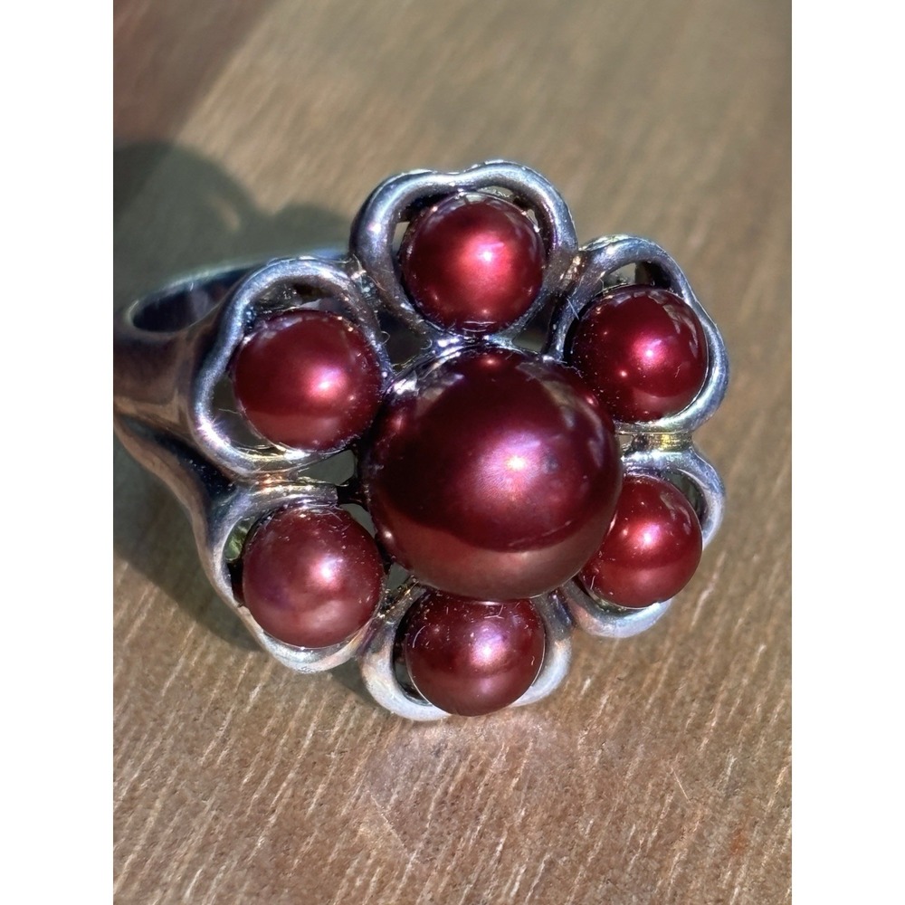 Cultured Pearls Sterling Silver Flower Ring Size 10